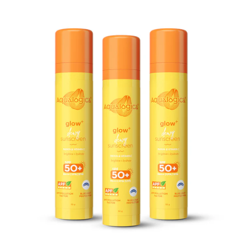 Aqualogica Glow+ Dewy Sunscreen Gel SPF 50+ PA++++ with Papaya & Vitamin C - 50g (Pack of 3)