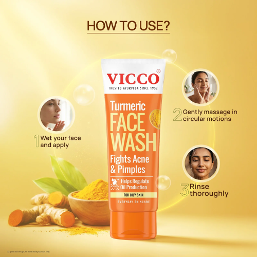 Vicco Turmeric Face Wash | Gentle Ayurvedic Cleanser for Clear & Healthy-Looking Skin