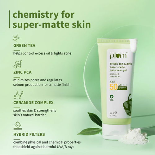 Plum Green Tea & Zinc Super-Matte SPF 50 Sunscreen Gel for Oily Skin
