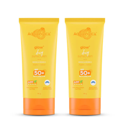 Aqualogica Glow+ Dewy Sunscreen Gel SPF 50+ PA++++ with Papaya & Vitamin C - 80g (Pack of 2)