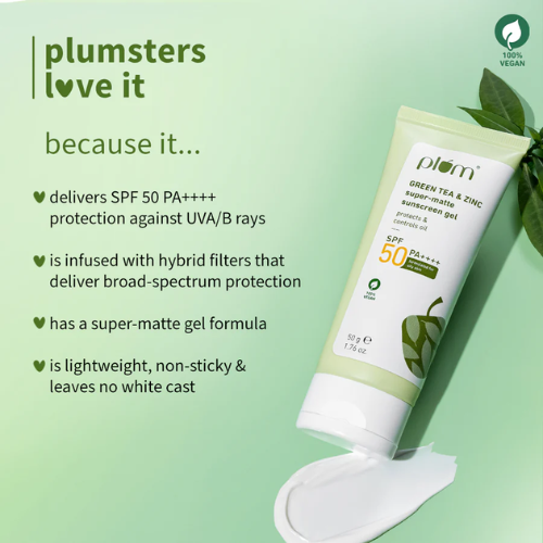 Plum Green Tea & Zinc Super-Matte SPF 50 Sunscreen Gel for Oily Skin