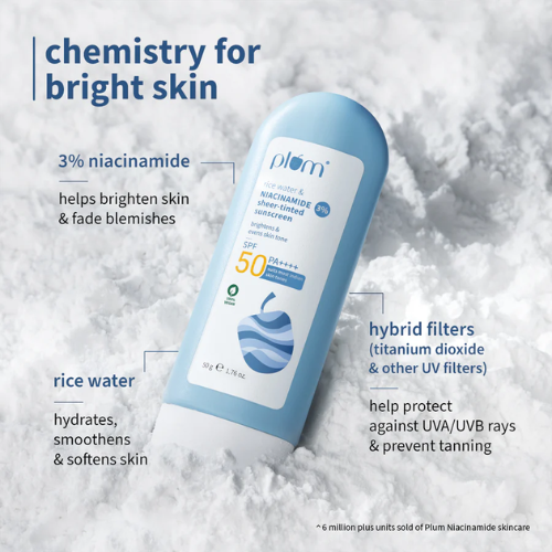 Plum 3% Niacinamide & Rice Water SPF 50 Sheer-Tinted Sunscreen 50g