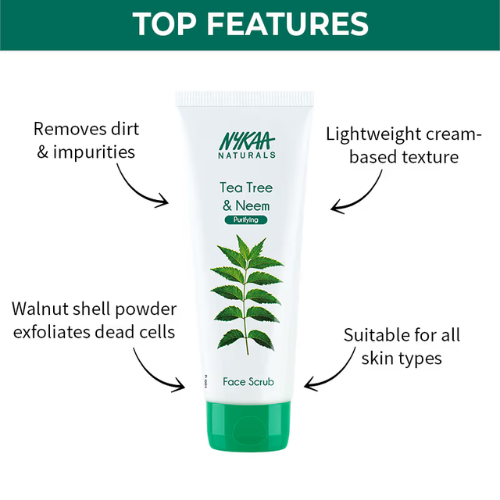 Nykaa Naturals Tea Tree & Neem Detox Face Scrub For Purifying, Acne Control & Clear Skin Glow (100gm)