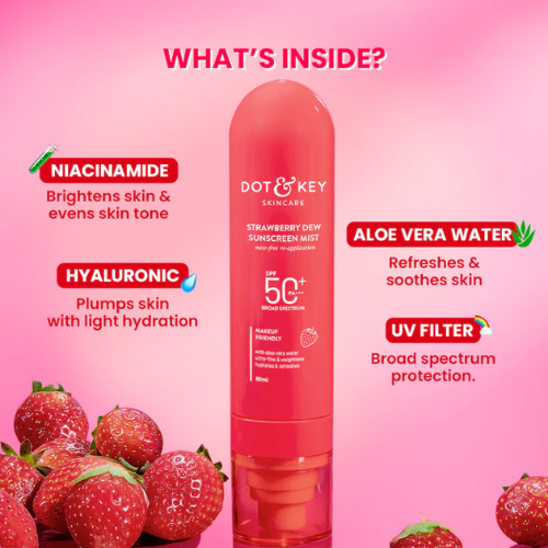 Dot & Key Strawberry Dew Sunscreen Face Mist, SPF 50+ PA+++ 80ml