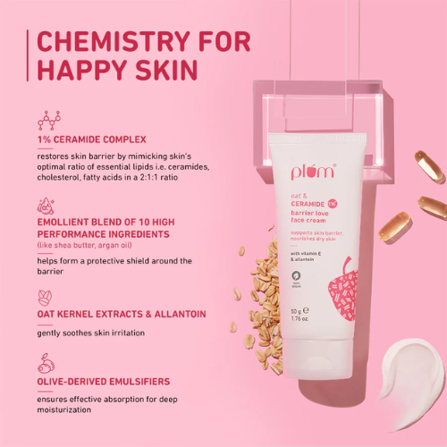 Plum Oat & 1% Ceramide Face Cream for Dry Skin 50g