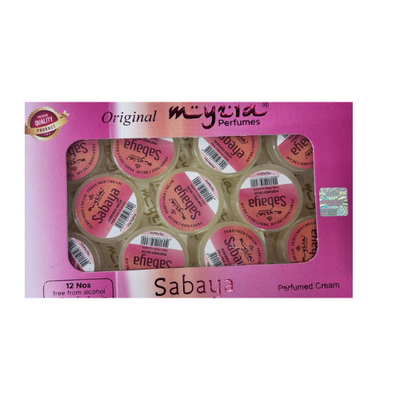 Myzia Sabaya Perfumed Body Cream – 10g Each, Pack of 12 | Youthful, Fresh Scent with Deep Hydration