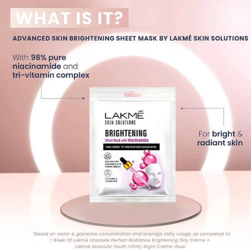 Lakmé Skin Solutions Sheet Mask – Brightening with Niacinamide | 25 ml