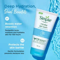 Simple Water Boost Micellar Facial Wash| 100% soap-free| No Soap| No Perfume| No Harsh Chemicals & Parabens| For Dry Skin Type, 150 ml