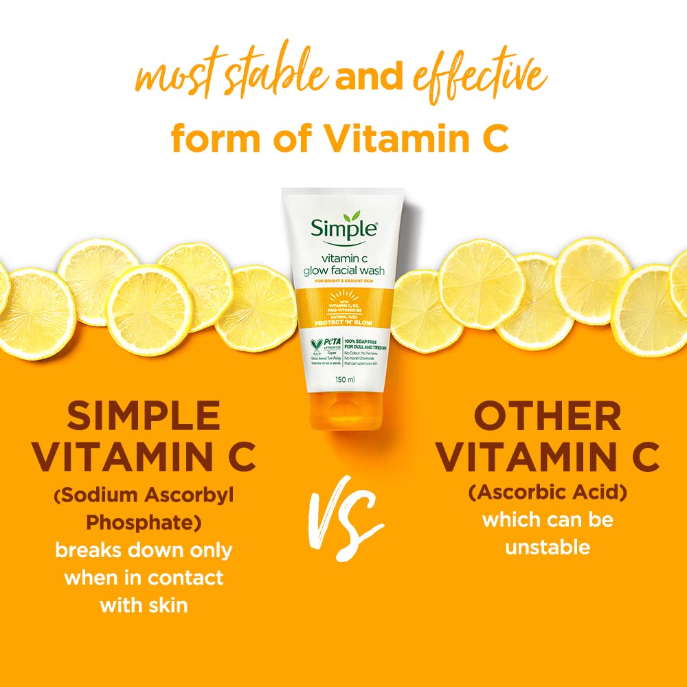 Simple Protect N Glow Vitamin C Glow Facial Wash 150ml | 100% Soap-Free Facewash | Get Bright & Radiant skin| For dull & tired skin
