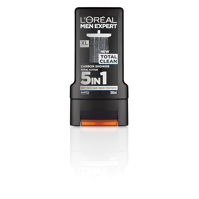 L'Oréal Paris Men Expert Total Clean Carbon 5-in-1 Shower Gel | Body, Face, Hair, Shave & Moisturize | 300ml