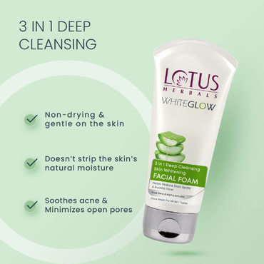 Lotus WhiteGlow 3-in-1 Facial Foam | Deep Clean & Brighten