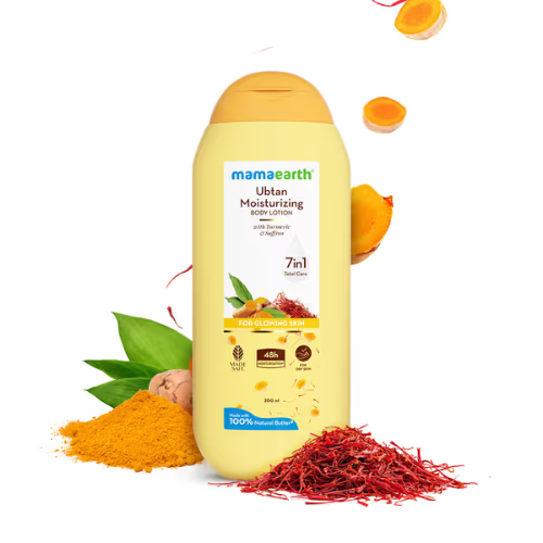 Mamaearth Ubtan Moisturizing Body Lotion with Turmeric & Saffron for Glowing Skin – 200 ml