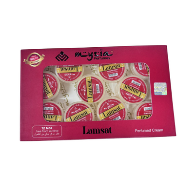 Myzia Lamsat Perfumed Body Cream – 10g Each, Pack of 12 | Soft, Feminine Fragrance & Deep Hydration