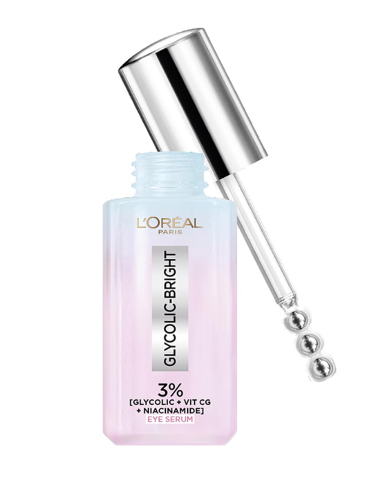 L'Oréal Paris Glycolic Bright Dark Circle Eye Serum – Brightening Under-Eye Serum with Caffeine & Niacinamide, 15ml
