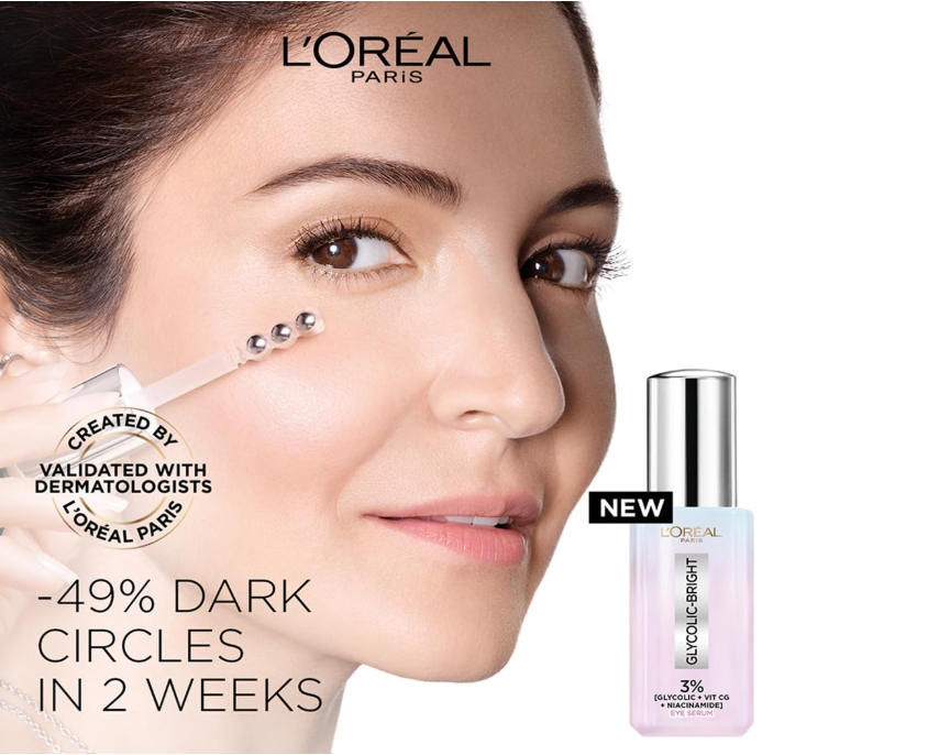 L'Oréal Paris Glycolic Bright Dark Circle Eye Serum – Brightening Under-Eye Serum with Caffeine & Niacinamide, 15ml