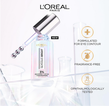 L'Oréal Paris Glycolic Bright Dark Circle Eye Serum – Brightening Under-Eye Serum with Caffeine & Niacinamide, 15ml
