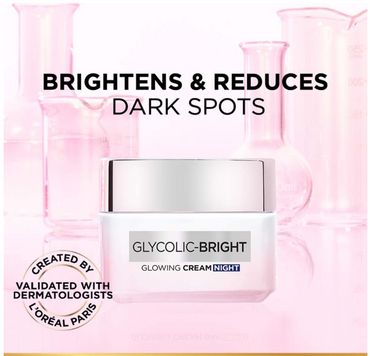 L’Oréal Paris Glycolic Bright Glowing Night Cream – Dark Spot Reduction & Radiance Boosting, 50ml