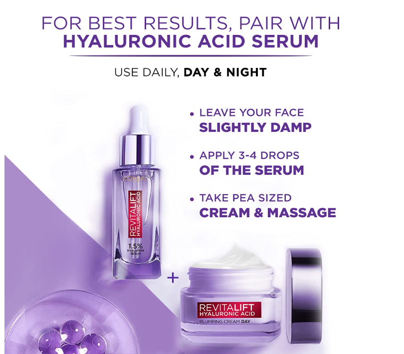 L’Oréal Paris Revitalift Hyaluronic Acid Plumping Day Cream – Deep Hydration & Smooth Skin, 50ml
