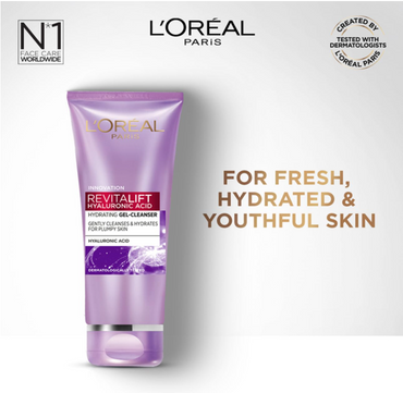 L'Oréal Paris Revitalift Hyaluronic Acid Hydrating Gel Cleanser – Deep Hydration & Gentle Cleansing, 100ml