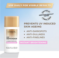 L’Oréal Paris UV Defender Serum Protector Bright & Clear SPF 50 PA++++ – Lightweight Niacinamide Brightening Sunscreen, 50ml