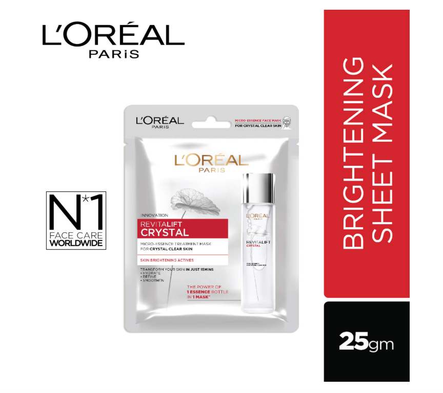L’Oréal Paris Revitalift Crystal Micro‑Essence Sheet Mask – Bright & Crystal Clear Skin, 25 g