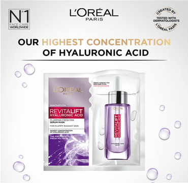 L’Oréal Paris Revitalift Hyaluronic Acid Fresh‑Mix Serum Sheet Mask – Deep Hydration & Plumping in 15 Minutes, 33 g