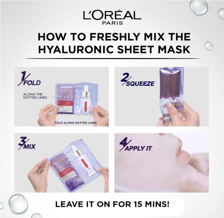 L’Oréal Paris Revitalift Hyaluronic Acid Fresh‑Mix Serum Sheet Mask – Deep Hydration & Plumping in 15 Minutes, 33 g