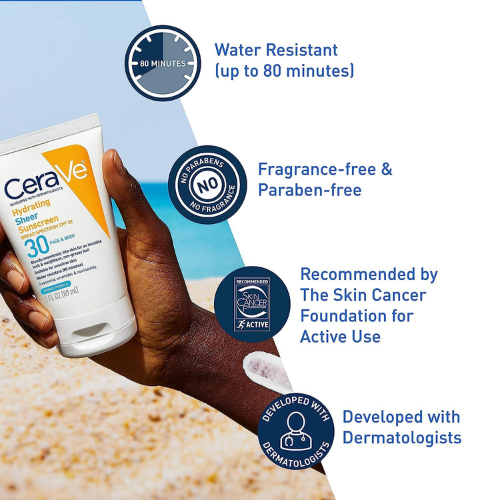 Cerave Hydrating Sheer Sunscreen SPF 30 – Broad Spectrum Protection for Face & Body