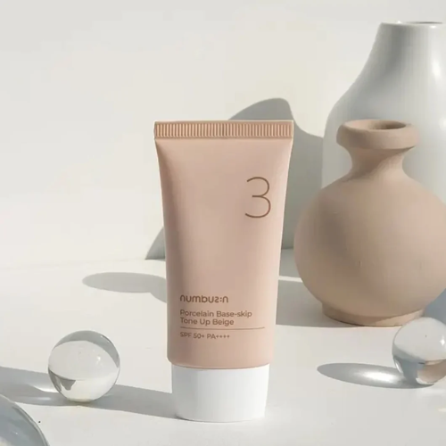 Numbuzin No.3 Porcelain Base-Skip Tone Up Beige SPF50+ (50ml) | Brightening Daily Sunscreen & Primer