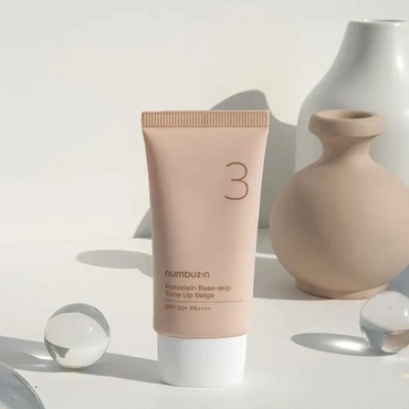 Numbuzin No.3 Porcelain Base-Skip Tone Up Beige SPF50+ (50ml) | Brightening Daily Sunscreen & Primer