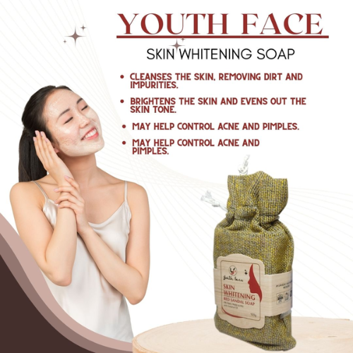 Youth Face Skin Whitening Red Sandal Soap – Brightening Herbal Soap with Red Sandalwood