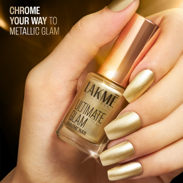 Lakmē Ultimate Glam Chrome Nail Gold - Metallic Chrome Nail Polish for Glamorous Nails
