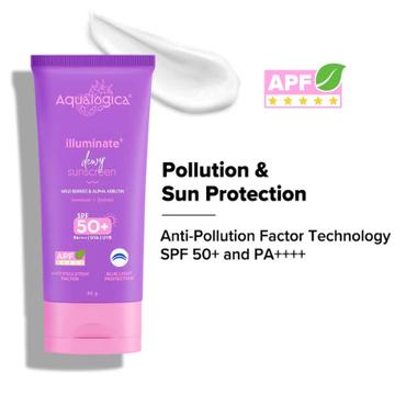 Aqualogica Illuminate+ Dewy Sunscreen SPF 50+ PA++++ | Wild Berries & Alpha Arbutin – 80g