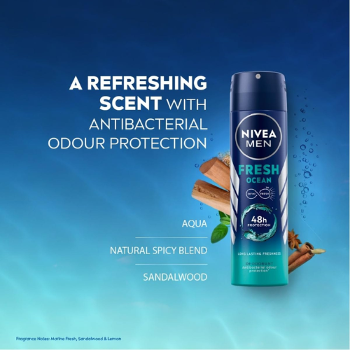 NIVEA MEN Fresh Ocean Deodorant 150ml – Long-Lasting Freshness