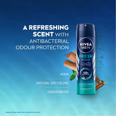 NIVEA MEN Fresh Ocean Deodorant 150ml – Long-Lasting Freshness