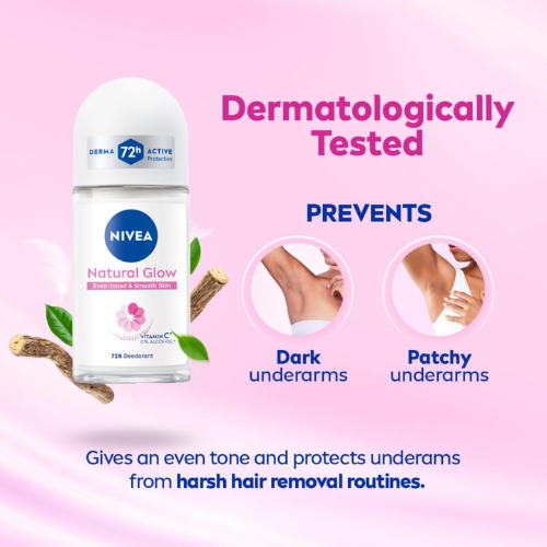 NIVEA Natural Glow Smooth Skin Deo Roll On | Brighten & Protect