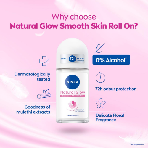 NIVEA Natural Glow Smooth Skin Deo Roll On | Brighten & Protect