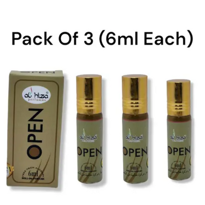 Al-Hiza Open Attar - 6ml Roll On | Concentrated Perfume Oil (Pack of 3)