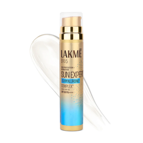 Lakmē 1% Hyaluronic Water-Light Sunscreen Gel SPF 50 PA++++ | For Oily Skin | Plump & Hydrated Skin | 56 g