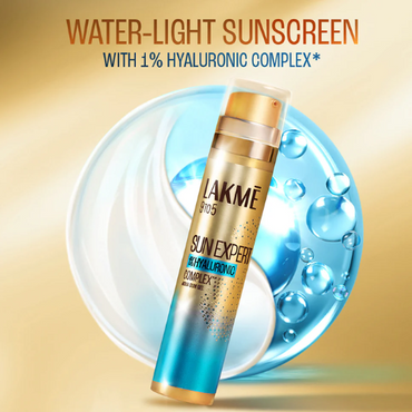 Lakme Sun Expert 1% Hyaluronic Gel Sunscreen SPF 50 PA++++ for UVA/B,No white cast,for hydration 18G
