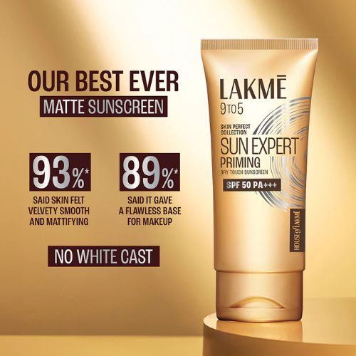 Lakmē Sun Expert Primer + Sunscreen, SPF 50 PA+++ for UVA/B, mattifying for makeup lovers 50g