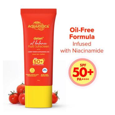 Aqualogica Detan+ Oil Balance Fluid Sunscreen SPF 50+ PA++++ – 50g | Matte & Hydrating