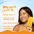 Aqualogica Glow+ Infused Tinted Sunscreen SPF 50+ PA++++ – 50g | Papaya & Vitamin C | Brightening & Lightweight