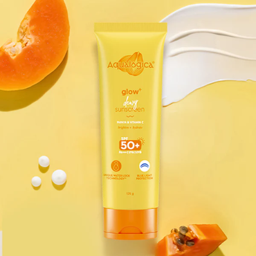 Aqualogica Glow+ Dewy Sunscreen SPF 50+ PA++++ – 125g | Hydrating & Brightening