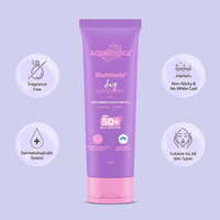Aqualogica Illuminate+ Dewy Sunscreen SPF 50+ PA++++ – 125g | Wild Berries & Alpha Arbutin | Brightening & Hydrating