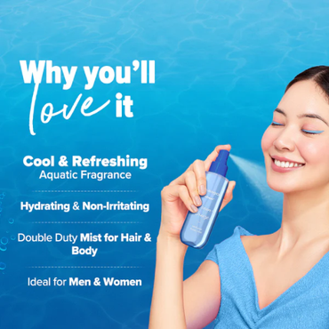Aqualogica Refresh+ Ocean Breeze Body Mist – 150ml | Zemea & Hyaluronic Acid | Hydrating & Fragrant
