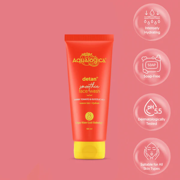 Aqualogical Detan+ Smoothie Face Wash with Cherry Tomato & Glycolic Acid for Tan Removal - 100ml