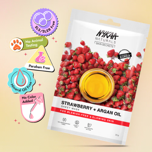 Nykaa Strawberry + Argan Oil Sheet Mask For Acne Prone Skin - Formulated In Korea (20ml)