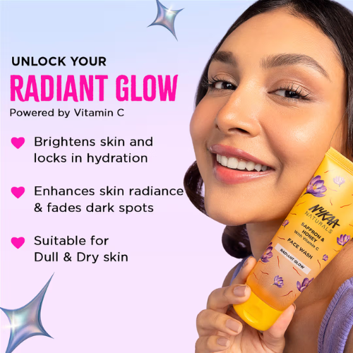 Nykaa Naturals Saffron, Honey & Vitamin C Face Wash For Brightens & Radiant Glow- For All Skin Types (100ml)