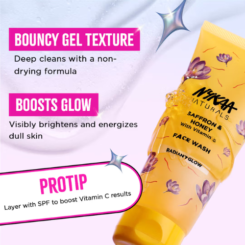 Nykaa Naturals Saffron, Honey & Vitamin C Face Wash For Brightens & Radiant Glow- For All Skin Types (100ml)